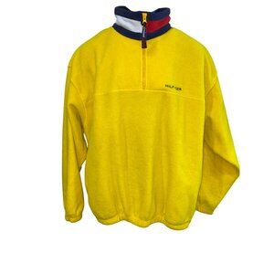 Vintage 90’s Y2K Tommy Hilfiger Yellow Fleece Pullover Jacket Men’s Size Large